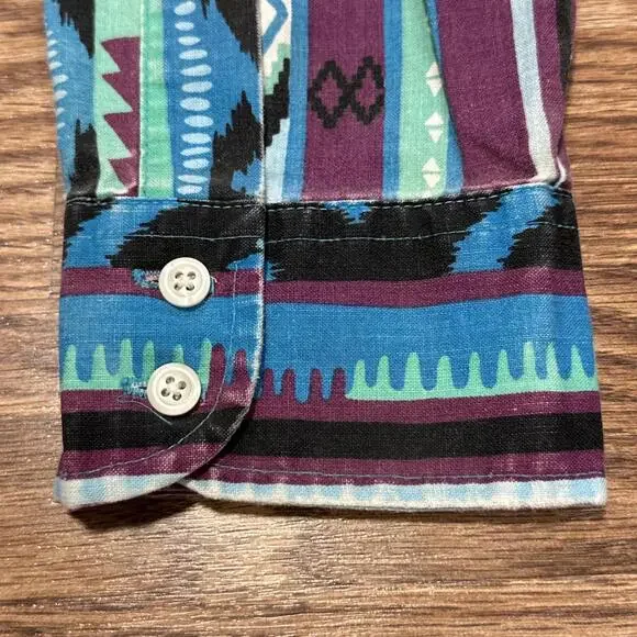 Vintage Wrangler Long Tail Aztec Striped Shirt Mens 16.5-34 Cowboy Country - Picture 6 of 9